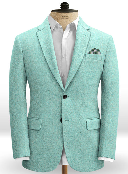 Melange Aqua Blue Tweed Jacket - Click Image to Close